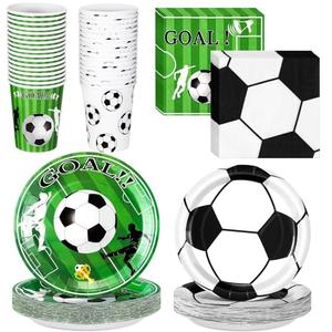 Domensi 200 Pcs Soccer Birthday Party Supplies for 50 Guests Includes 7 Inch 9 Inch Soccer Paper Plate 9 oz Disposable Cups and Napkins for Soccers Birthday Tableware Set Sports Party Decorations