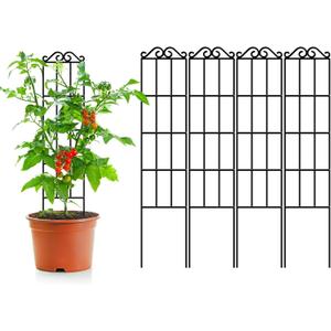 ARIFARO 37.5'' Metal Garden Trellis for Climbing Plants,(Pack of 4) Indoor/Outdoor Sturdy Plant Trellis for Potted Plants,House Plants, Climbing Vines, Black