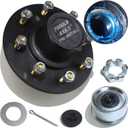 iBroPrat 1 Set Trailer Hub Kit 8 Bolt 6.5", Pre-Lubricated and Installed Trailer Axle Kit for 7000lb 8 Lug Trailer Hub Fits 25580 14125A Brearing with Dust Cap and Rubber Plug