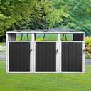 ESPIDOO Metal Outdoor Garbage Bin Shed: Heavy-Duty Galvanized Steel Storage for 3 Trash Cans - Lockable & Ventilated Design with Easy Assembly - Ideal for Gardens, Pools & Lawns