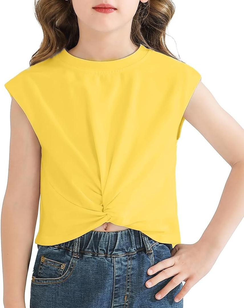 Girls Twist Front Tunic T-Shirt Cute Short Sleeve Tees Summer Blouse for Girls 5-14 Years