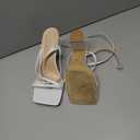 PiePieBuy Women's Lace Up Heeled Sandals Square Flip Flop High Heels Strappy Party Shoes (9, White)