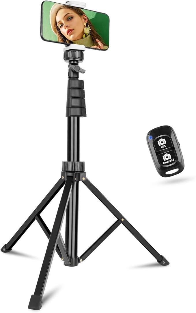 Aureday 67" Phone Tripod, Extendable Cell Phone and Camera Tripod Stand with Wireless Remote & Phone Holder, Aluminum Selfie Stick Tripod (black)