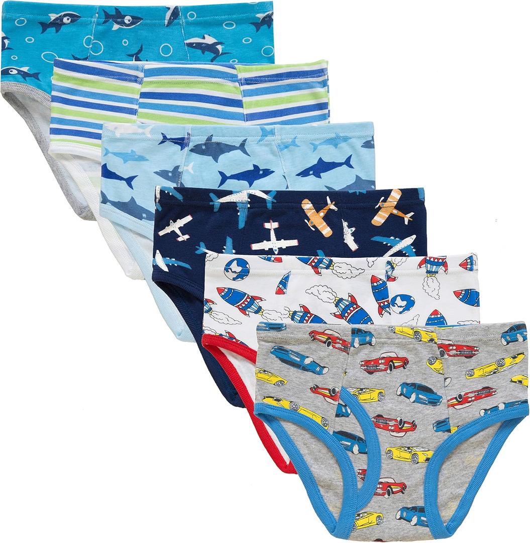 Slenily Little Boys Sharks Briefs Toddler Kids Truck Cars Underwear Soft Cotton Airplane Undies (Pack of 6) (2)
