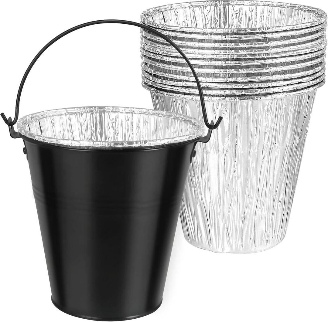 Grease Bucket for Pit Boss 74400 Traeger Rec Tec Z Grills Oklahoma Joe Grill Drip Bucket Louisiana Smoker Replacement Parts Metal Pail 13pcs Foil Liners Oil Catcher Container Pellet Accessories