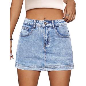 Denim Skort Women High Waist Mini Jean Skirt for Women Stretch Casual Mini Jean Skort (Medium, Light Blue)