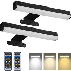 2 PACK Picture Light for Painting Battery with Remote on Wall in Bedroom Living Room, 3Lighting for Wall Art Pictures Posters,Dimmable Timer Set Display Accent Light for Frame Dart Gallery Portrait (Black)