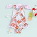Yccutest Toddler Girls Strap One Piece Swimsuit Floral Sleeveless Backless Bathing Suit Ruffles Bowknot Swimwear Summer Beach (White, S)