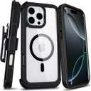 Magnetic Case Designed for iPhone 16 Pro Max Case with Belt Clip Holster, Magnetic Wireless Charging, Anti-Yellowing, Full-Body for Clear Phone Case iPhone 16 Pro Max (Clear & Black)