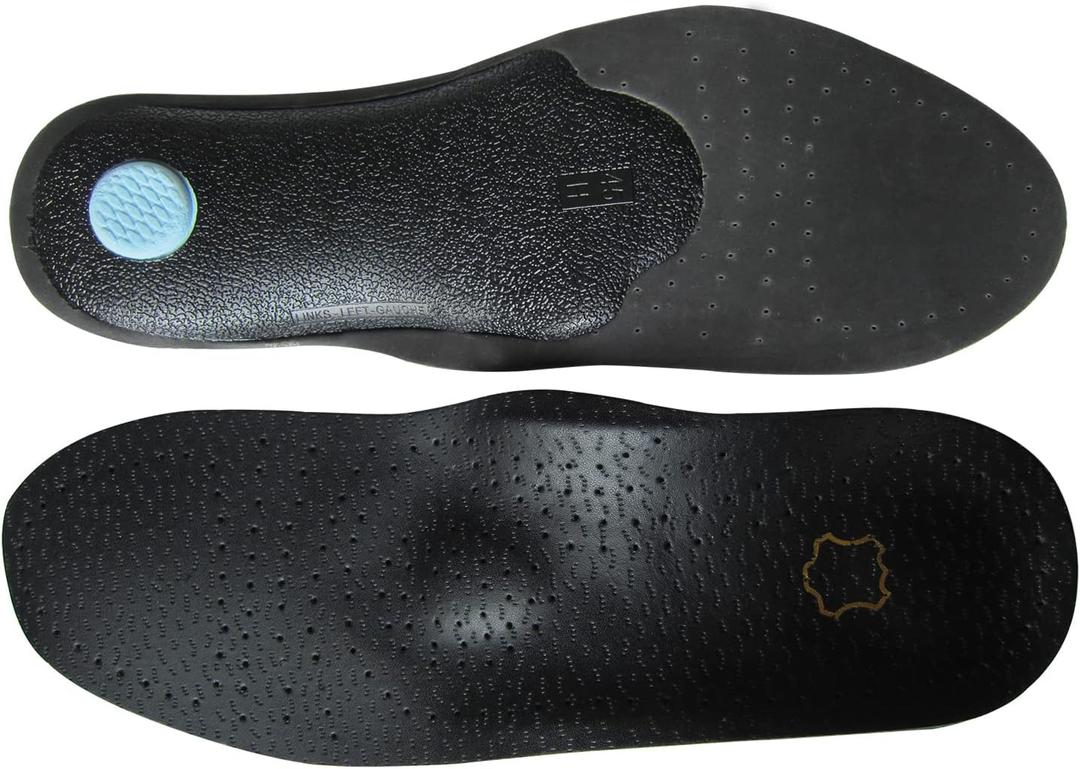 Black Leather Insoles for Men Orthotic Insoles for Flat Feet Plantar Fasciitis Thin Shoe Soles for Arch Support Shoe Inserts Cushion Pad for Metatarsal Pain Relief, Mens 10.5-11 M US