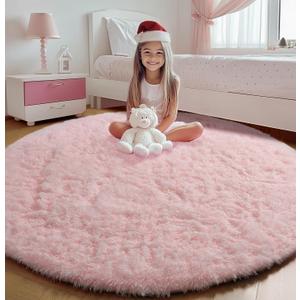 ONASAR Light Pink Round Area Rugs 4ft for Bedroom Living Room, Fluffy Circle Rug for Kids Girls Boys Teen, Soft Plush Shaggy Carpet for Nursery Dorm Classroom Playroom Home Decor Aesthetic (4' (Round)
