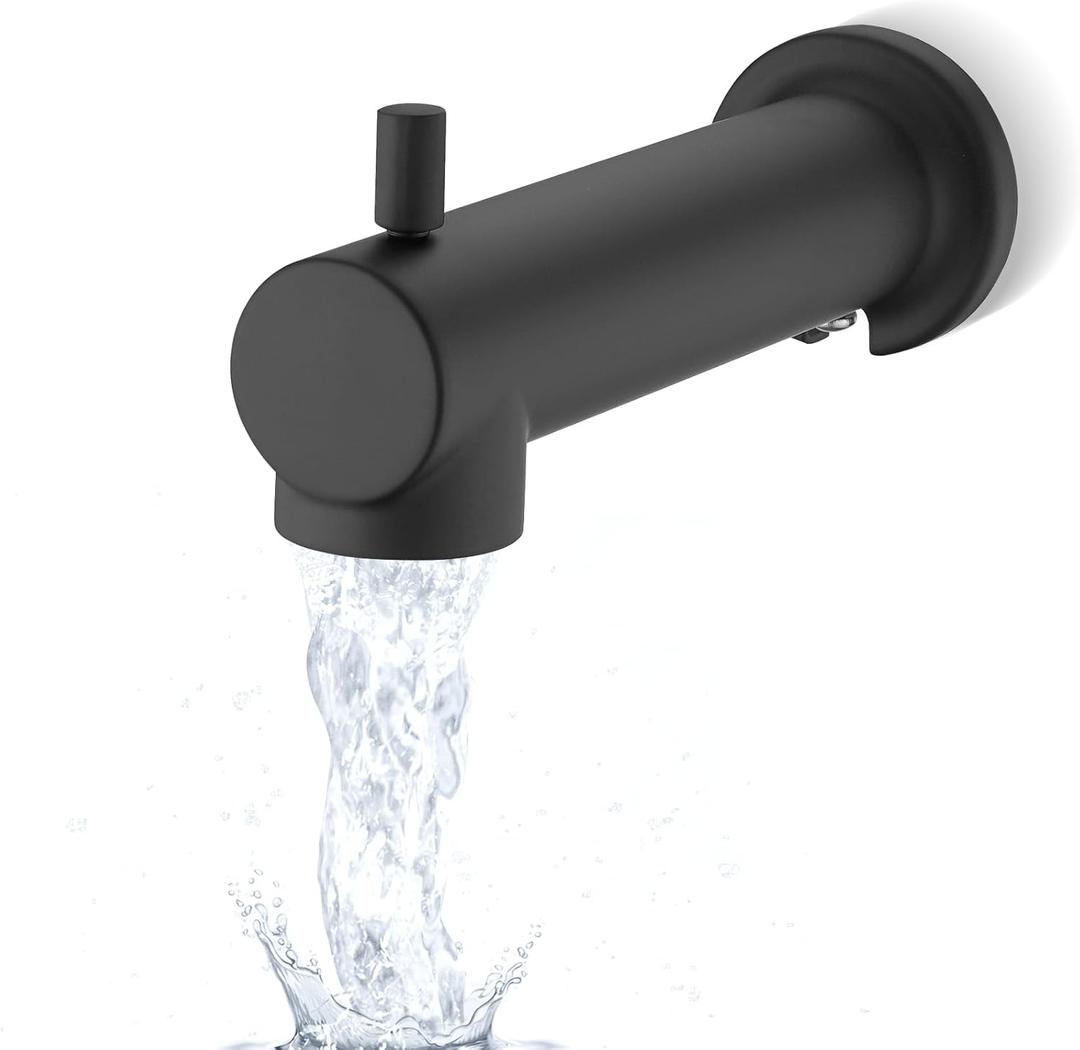 Slip on Extra Long Tub Spout with Diverter Universal Tub Diverter Spout for 1/2" Copper Water Pipe, Matte Black