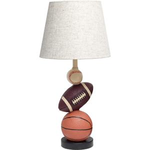 Simple Designs LT1082-SPT SportsLite 22" Tall Popular Sports Combo Basketball, Baseball, Football Polyresin Table Desk Lamp w Light Beige Fabric Shade for Kids' Room, Nursery,Bedroom,Gameroom,Mancave