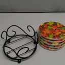 Fall Leaves Drink Coasters Set of 5 with Holder Absorbent Ceramic Coasters for Wooden Table, Cute Rustic Round Coasters Cork Base Fall Decor House Warming New Home Gift