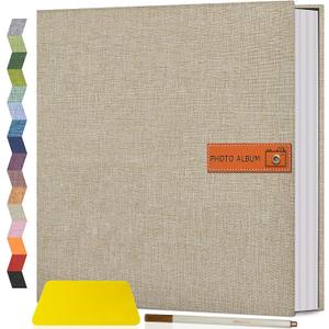 Popotop Large Photo Album Self Adhesive 4x6 5x7 8x10 Scrapbook Album DIY Picture Book,Gifts for Mom,Family Baby and Wedding,with Metal Pen and Plastic Board (Beige)