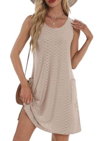 Coverup Summer Dresses for Women 2025 Eyelet Casual Loose Sleeveless Sundresses Tank Dresses with Pockets (M)