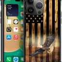 DAIZAG Compatible with iPhone 14 Pro Max Case, All-Round Protection Shockproof Anti-Scratches TPU Cover, Cases for Man Woman-Flying Eagle American Wood Grain Flag