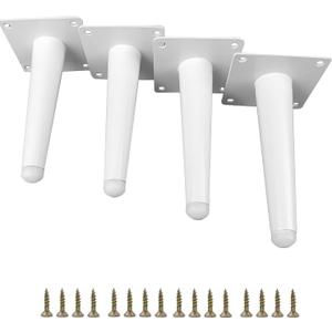 4pcs 4 3/4 inch (12cm) White Metal Furniture Legs, Straight Metal Cabinet Legs with Level Feet