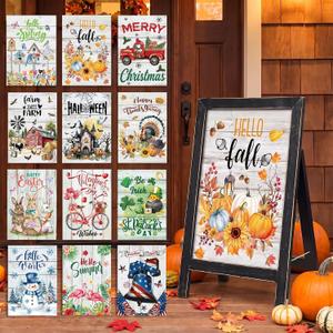 AceOrbit 13 Pcs Interchangeable Seasonal Welcome Sign for Front Porch Decor, 23.74 x 15.04 x 13.78 inches