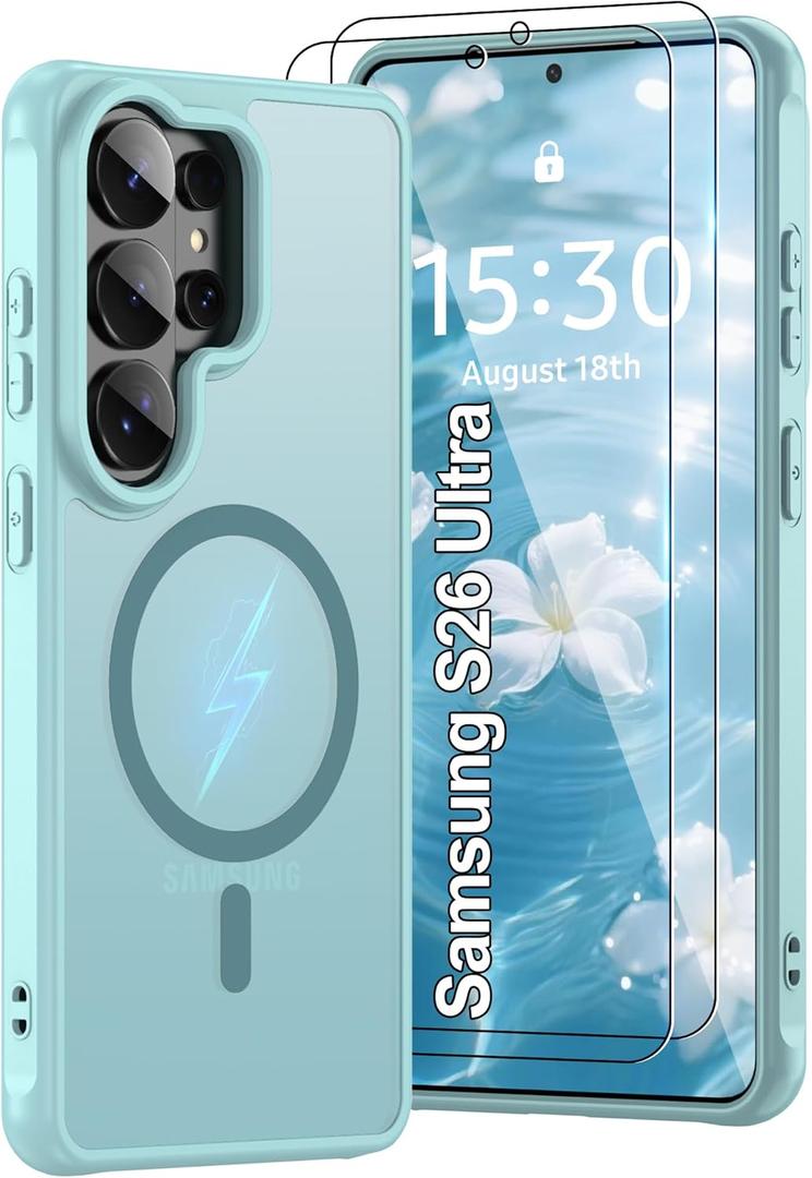 for Samsung Galaxy S26 Ultra Phone Case: S26 Ultra Case [Mag-Safe Fit] with 2PC HD Screen Protector,Frosted Translucent S26 Ultra Case Soft-Touch Skin Protection for Galaxy S26 Ultra Cover,Mint Green