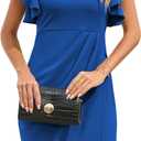 IHOT Women's V Neck Ruffle Sleeve Bodycon Sheath Wrap Ruched Casual Cocktail Party Work Dresses (Large, Royal Blue)