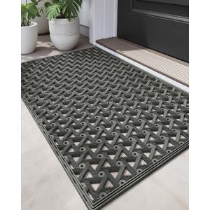 DEXI Front Door Mat Outside Entrance Rubber 24x36, Welcome Floor Doormat Heavy Duty Non Slip, Dirt Trapper Waterproof Exterior Entry Mats All Weather for Patio Entryway Drainage, Grey