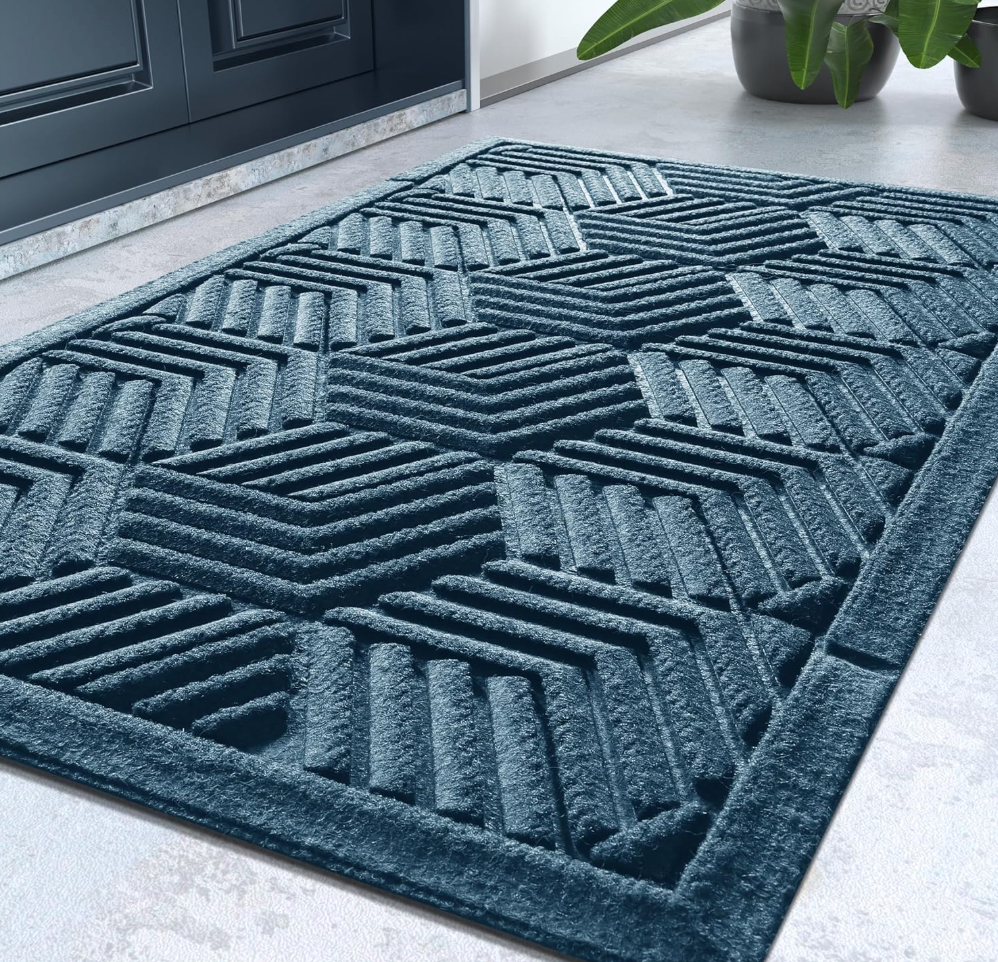 Yimobra Door Mats Outdoor 29.5x17, All-Season Waterproof Outdoor Mats for Front Door Entrance with Drainage Holes, Heavy Duty Non-Slip Doormat for Garage Patio Entryway Indoor, Blue