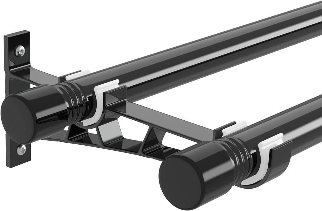 YeYeBest Double Curtain Rods 66 to 144 Inch, Metal Extendable Double Drapery Rod Set for Windows, Black (30"-144")