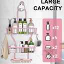 Pink Shower Caddy for Bathroom - Never Rust Hanging Shower Organizer with Soap Basket and Hooks - Large Capacity 3 Tier Aluminum Over The Showerhead Caddy