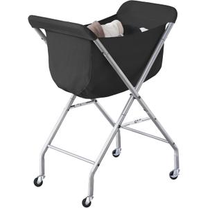 ELYKEN Laundry Basket with Wheels, Collapsible Laundry Hamper, Black | Removable Liner Bag, Foldable Design, Sturdy Metal Frame, 4 Casters, 32”H Laundry Cart for Bedroom, Bathroom & Laundry Room