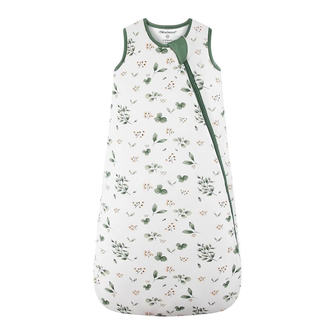 Mosebears Unisex Rayon Made from Bamboo Sleep Sack with 2-Way Zipper, 2.5 Tog Baby Winter Sleep Sack (Plant, 18-36 Months)