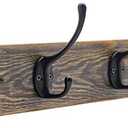 IBosins Wall Mounted Coat Rack, Entryway Hanging , Metal Wood Rack with 4 Black Literary Rustic Hooks Rail for Scarf, Bag, Towel, Key, Cap, Cup, Hat (Brown)
