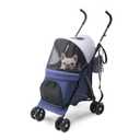 Lightweight 10 lbs Foldable Pet Stroller for Small Dogs & Cats, Easy-Fold Compact, with Adjustable Sun Canopy, Cup Holder, Breathable Mesh, Pad & Storage Bag, Holds 33 lbs, Blue Gray