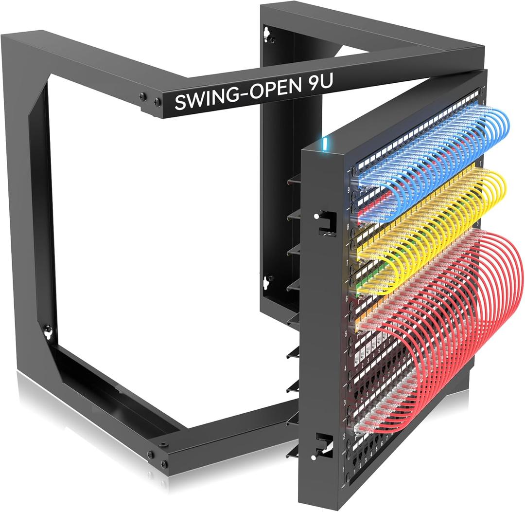 Server Rack Wall Mount 9U with Swing Open, Wall Mount Network Rack for 19 Inch Equipment, Computer Racks & Cabinets for Easy Access, Sturdy Home Network Rack for Small Space