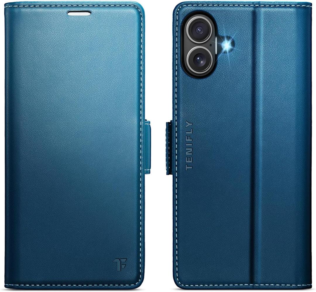 for iPhone 17 Case Wallet with RFID Blocking Card Holder, PU Leather Kickstand Protective Flip Phone Cover Fit for iPhone 17 6.3" Blue