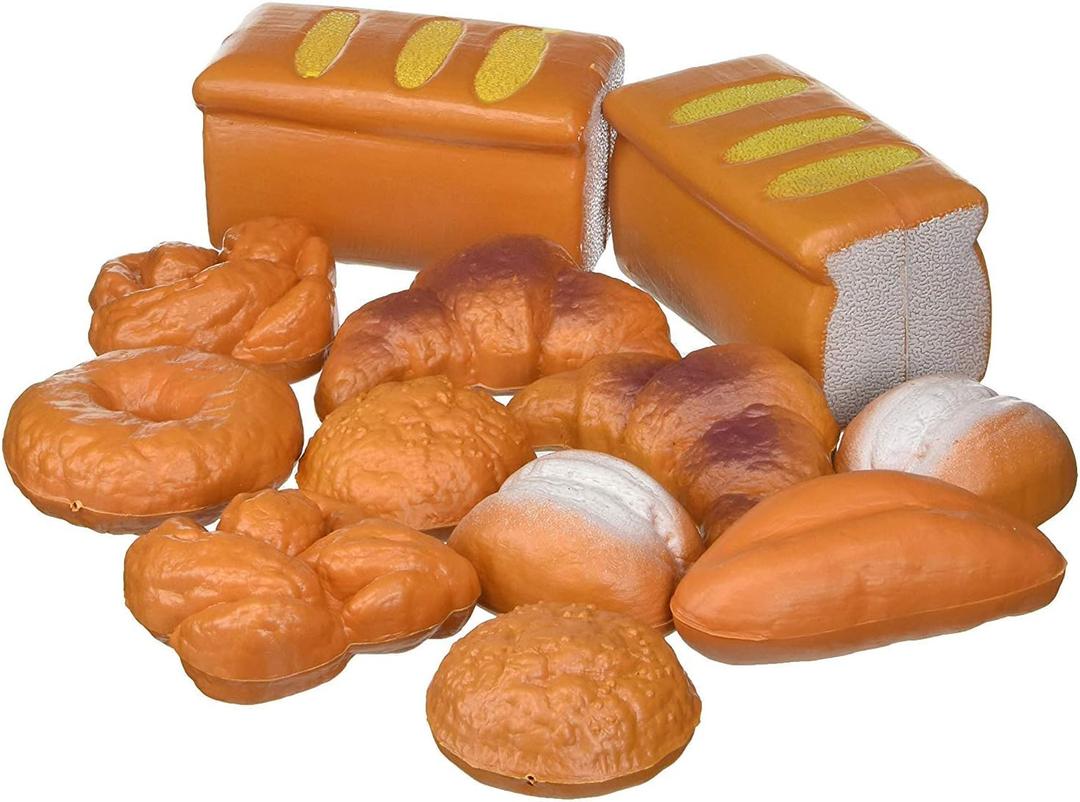 12 PCS Fake Bread Pastries Set, Life Sized Plastic Pretend Play Food Toy Kids Bakery Grocery Kitchen Playset