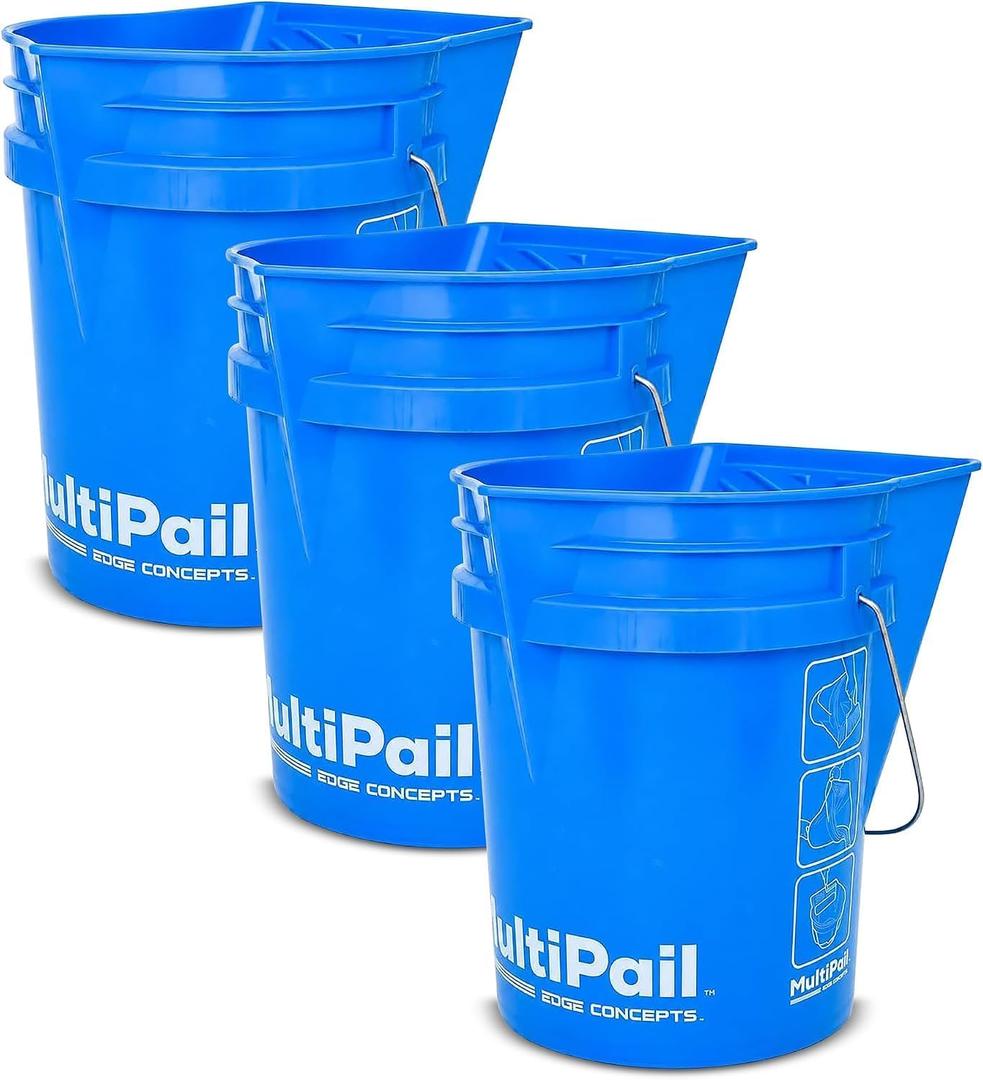 5-Gallon Bucket with Paint Tray, Dustpan Edge, Pour Spout, 3-Pack