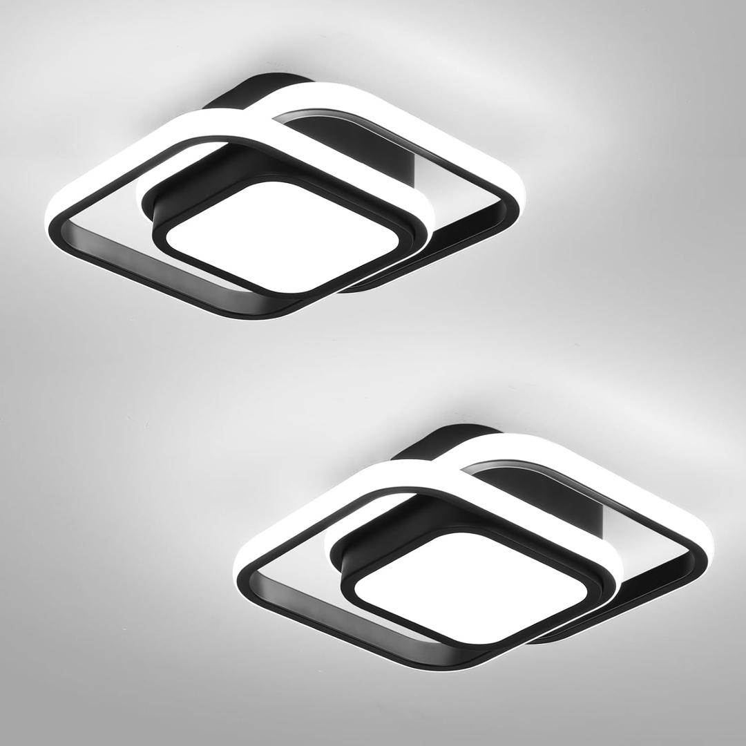 2 Packs Small Black Ceiling Light Square Modern LED Ceiling Lamp Cool White 6000K Hallway Lighting Fixtures for Bedroom Kitchen Living Room Study Hallway Small Asile Lamp Corridor Lights (Black)