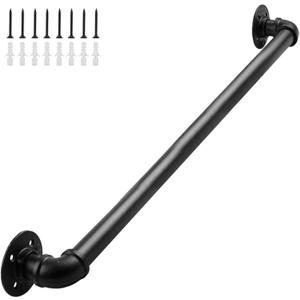Pipe Handrails for Indoor Stairs, 2FT Metal Staircase Handrail, Black Galvanized Industrial Iron Hand Rail for Indoor & Outdoor Wall Mount Support, Wall Hand Railing, Safety Handle, Steps Baluster