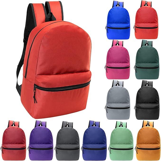24-Pack 19" Classic Backpacks for Kids - Bookbags in Bulk for Elementary, Middle, and High School Students, 6 Assorted Colors