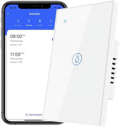 40Amp Smart Water Heater Switch, 100/240V, 8000W, Requires Neutral Wire, 2.4GHz Wi-Fi, Compatible with Alexa & Google Home, Upgraded (No Ground Wire), Pearl White