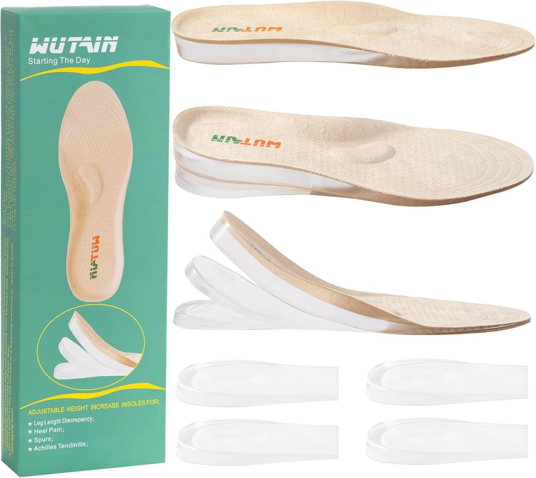 WUTAIN Full Length Gel Height Increase Insoles - Heavy Duty Silicone Shoe Lifts for Leg Length Discrepancy - Trim to Fit Shock Absorption Inserts - Non-Slip Replacement Soles, 1 Pair, Large