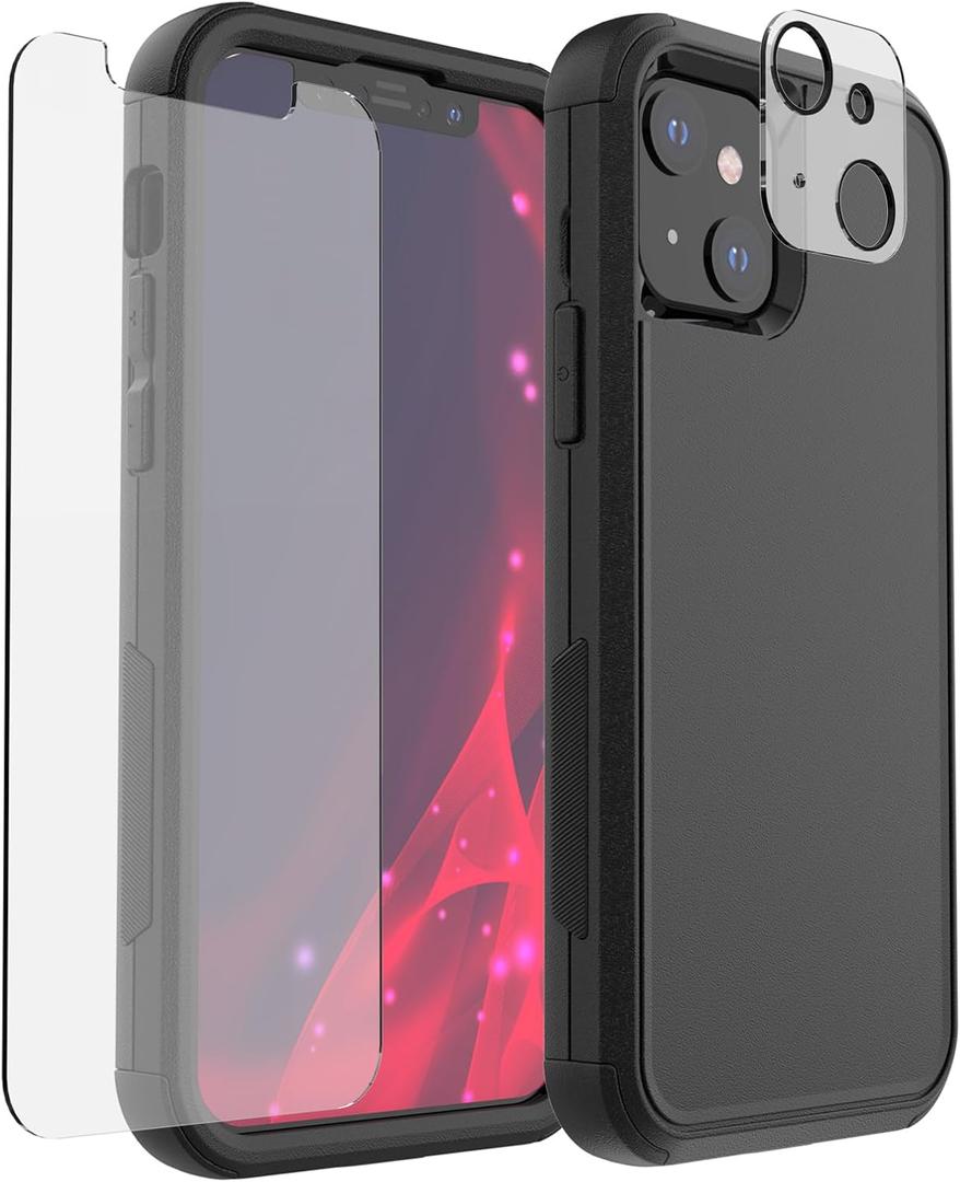 Dikes for iPhone 13 Heavy Duty Phone Case, 3-Layer Pocket-Friendly Durable Full Body Protection Dropproof Protection Shockproof Non-Slip Protective Case for iPhone 13 Case with Screen Protector(Black)