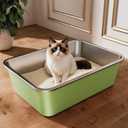 Stainless Steel Litter Box, Large Metal Cat Litter Box with High Sided for Big and Small Cats, Non-Stick, Easy to Clean, Odor-Free, 19.5" L13.6" W5.9" H, Leaf Green