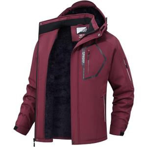QPNGRP Men's Ski Jacket Waterproof Insulated Winter Coat 5 Zipper Pockets (XX-Large, Burgundy)