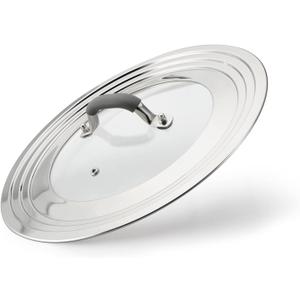 Universal Pans Pots Lid Cover Fit All 8.25 Inch to 12 Inch Pots/Pans/Woks Stainless Steel and Glass Lid with Heat Resistant Knob, Gray (Arc-shaped Handle)