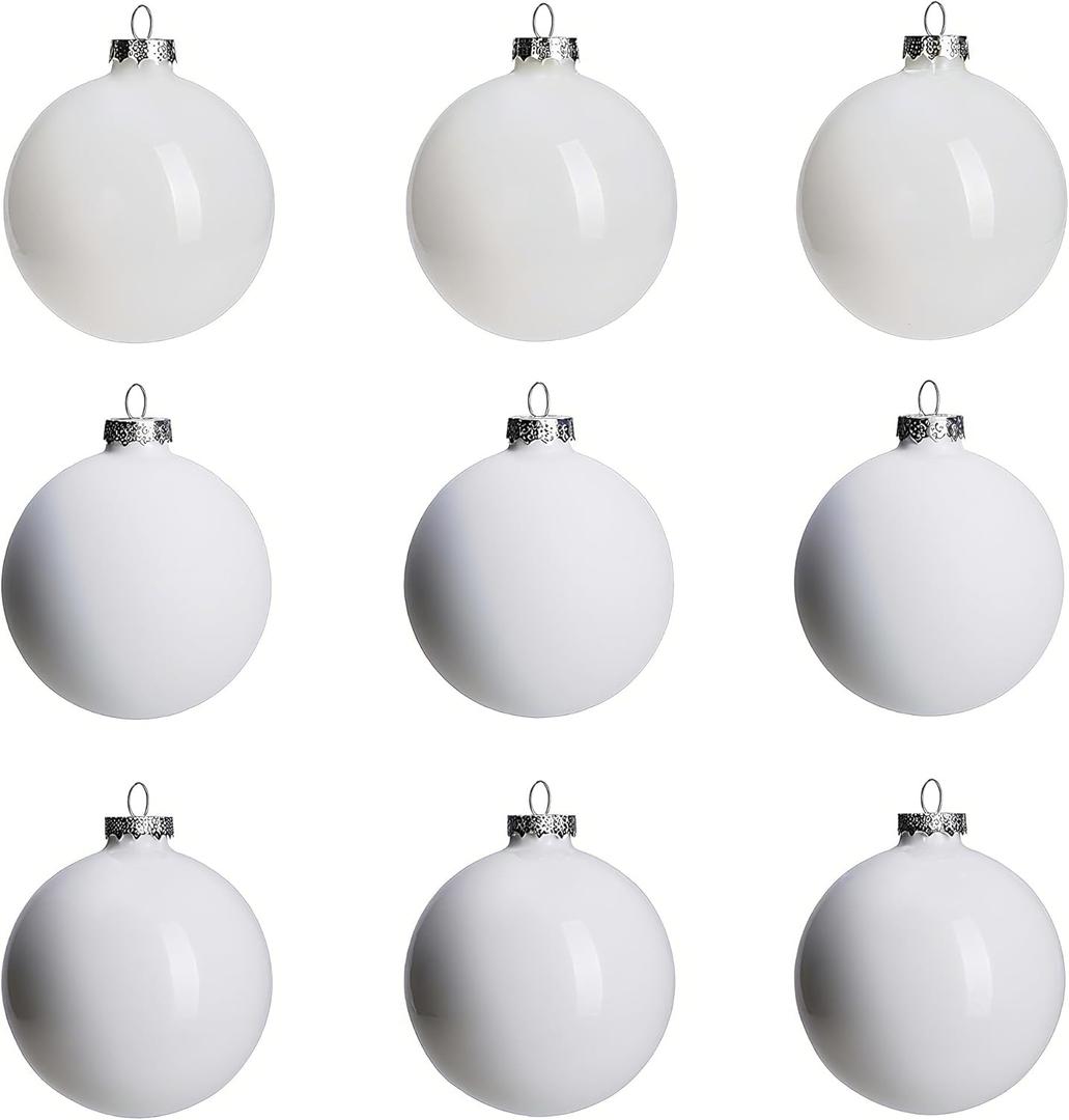 White Glass Christmas Ball Ornaments for Trees, 3.15" Christmas Hanging Ornaments Set of 9 Xmas Baubles for Holiday Party Decorations Gifts