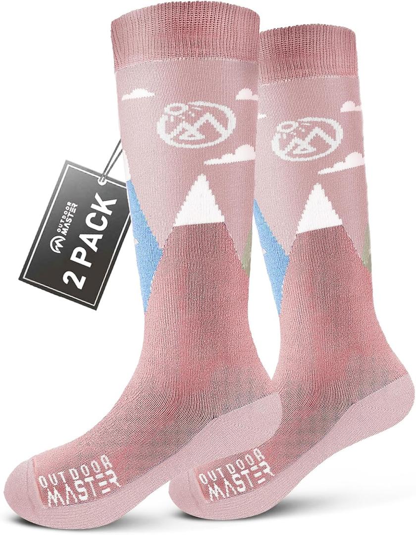 OutdoorMaster Merino Wool Ski Socks for Kids, Boys & Girls, Thermal Winter Warm Snowboarding Socks for Cold Weather (Small, Mt View - 2 Pack)
