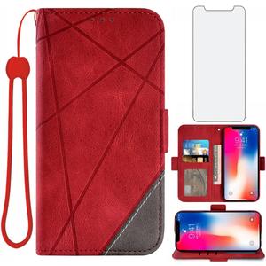 Compatible with iPhone Xs X 10 10s Wallet Case and Tempered Glass Screen Protector Leather Flip Cover Credit Card Holder Cell Phone Cases for iPhoneX iPhoneXs iPhone10 i PhoneX SX 10x 10xs Xs Red Compatible with iPhone Xs X 10 10s Wallet Case and Tempered Glass Screen Protector Leather Flip Cover Credit Card Holder Cell Phone Cases for iPhoneX iPhoneXs iPhone10 i PhoneX SX 10x 10xs Xs Red