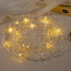AdasBridal Diamond Beads String Fairy Lights Battery Operated - Clear Acrylic Crystal Bead Strand 20 Led String Lights 3.94 Ft for Christmas Tree Hanging Wedding Centerpiece Party Decorations, 2 Pack